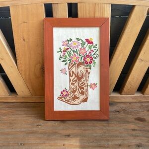 Wild West Blooms Cowgirl Boot & Flower Painting 16.5X10.5 Hand Painted